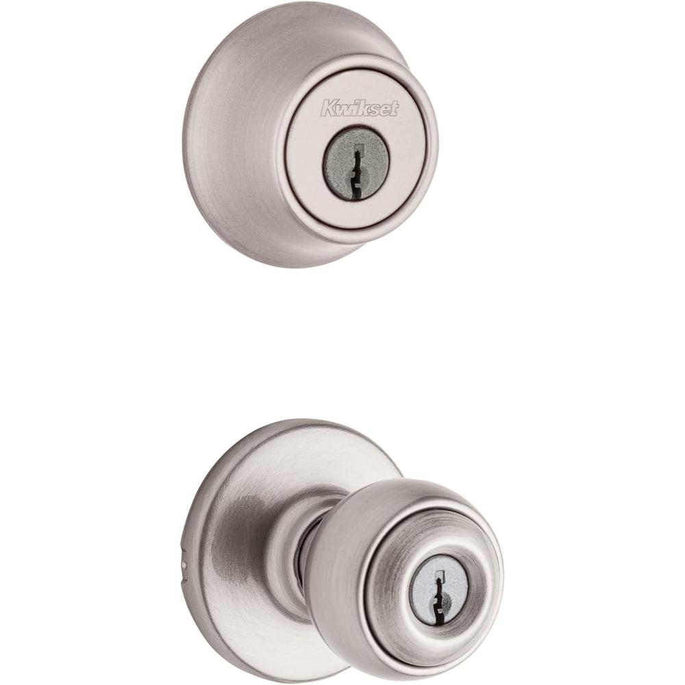imageKwikset 96900320 Polo Entry Knob and Single Cylinder Deadbolt Combo Pack in Satin NickelSatin Nickel