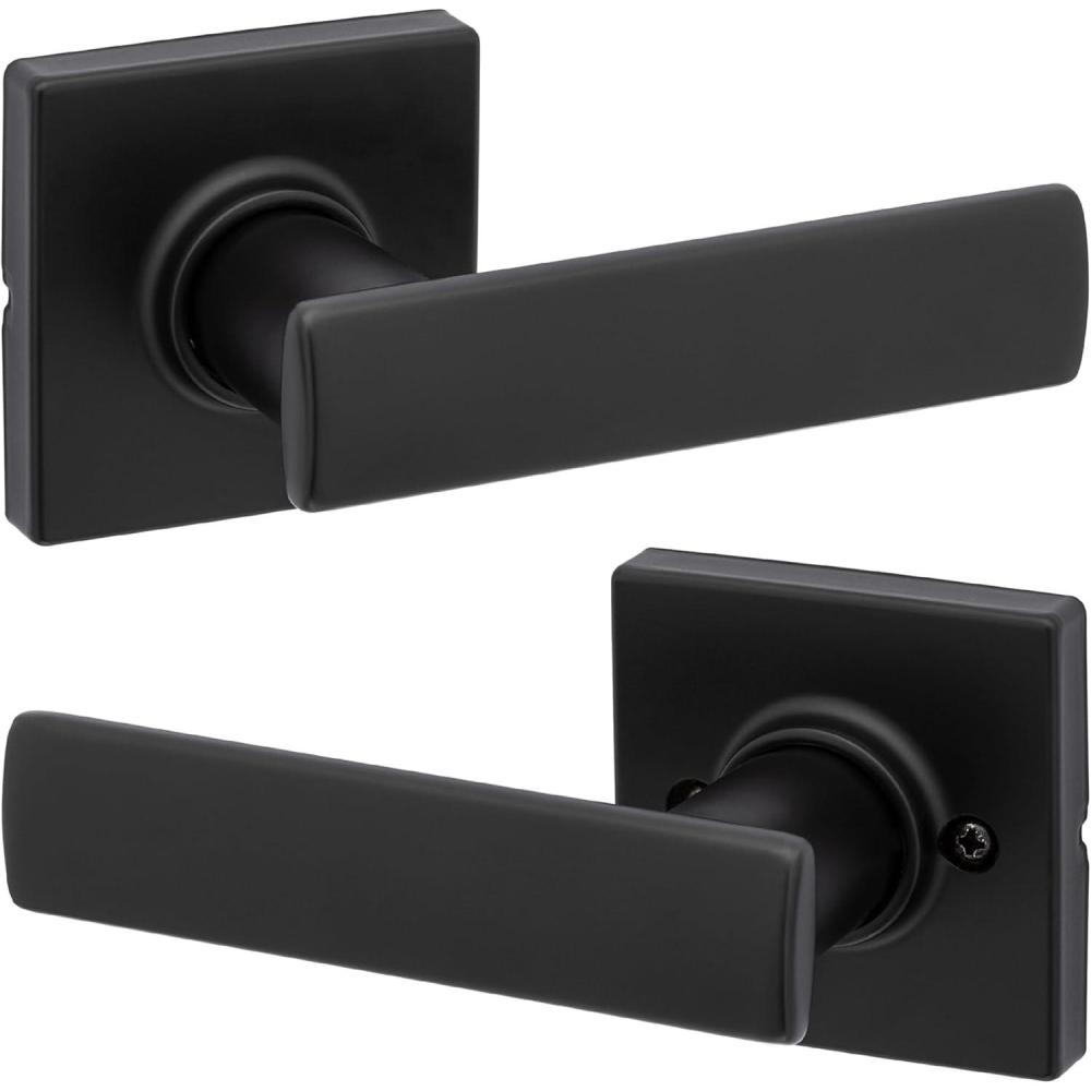 imageKwikset Breton Interior Passage Door Handle Lever for Closet and Hallway Doors Reversible NonLocking Handle Lever Matte Black Finish