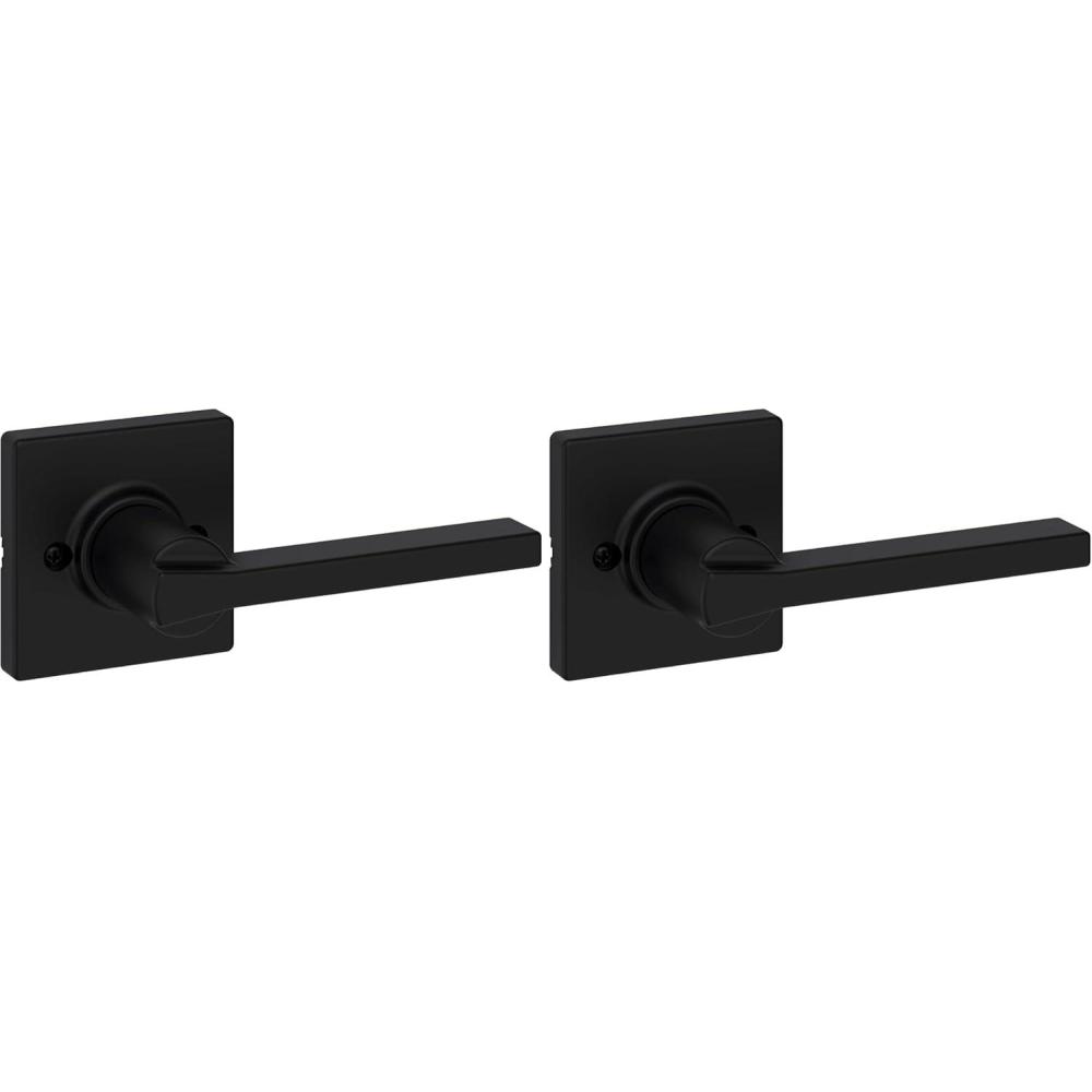 imageKwikset Casey Dummy Door Handle 2 Pack Single Sided Lever for Closets French Double Doors and Pantry Matte Black NonTurning Reversible Interior PushPull Lever with Microban Protection