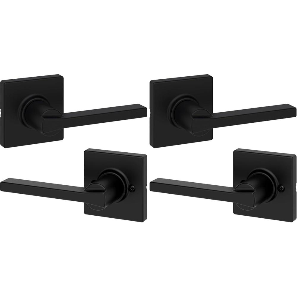 imageKwikset Casey Interior Passage Door Handle 2 Pack Lever for Closet and Hallway Doors Reversible NonLocking Handle Lever Matte Black with Microban Protection