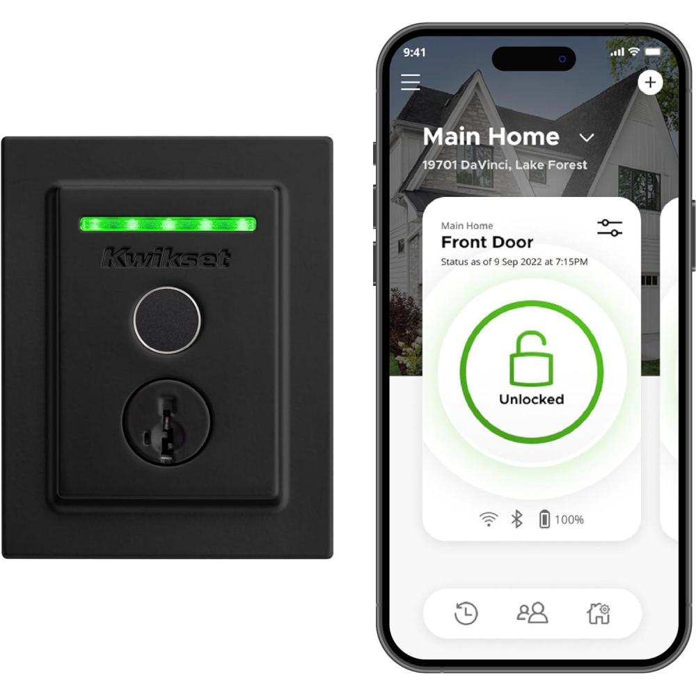 imageKwikset Halo Touch Fingerprint WiFi Smart Lock Keyless Entry Door Low Profile Deadbolt Geofence AutoUnlock Grade AAA Certified No Hub Easy Install Matte Black Lifetime Finish Warranty SquareMatte Black