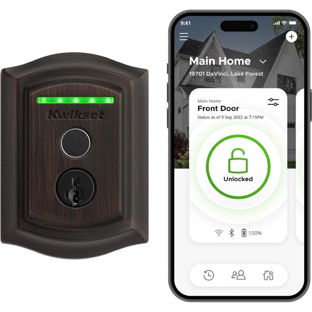 imageKwikset Halo Touch Fingerprint WiFi Smart Lock Keyless Entry Door Low Profile Deadbolt Geofence AutoUnlock Grade AAA Certified No Hub Easy Install Venetian Bronze Lifetime Finish Warranty ArchVenetian Bronze