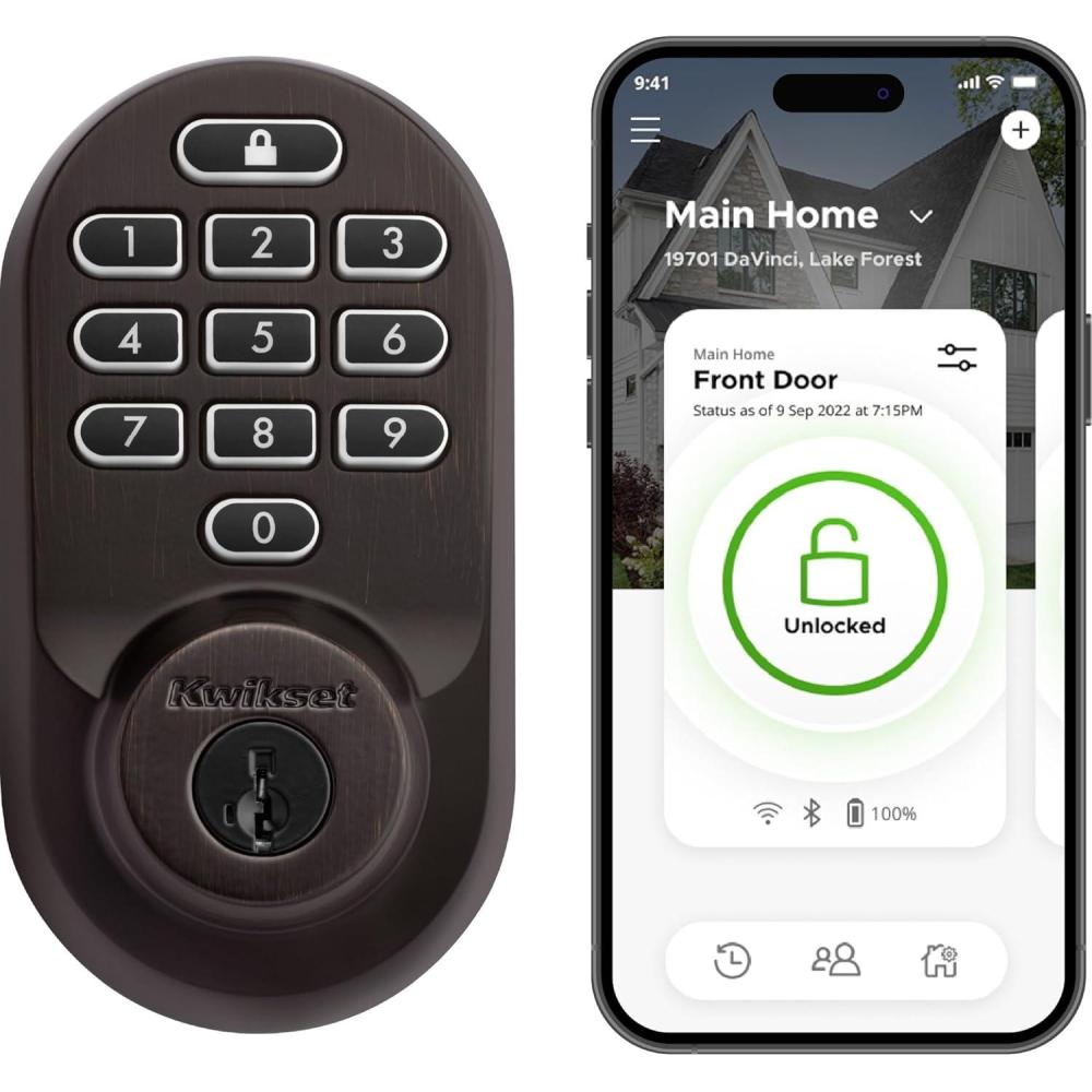 imageKwikset Halo WiFi Smart Lock Keyless Entry Door Deadbolt Geofence AutoUnlock Grade AAA Certified No Hub Easy Install Matte Black Lifetime Finish Warranty Backlit KeypadVenetian Bronze
