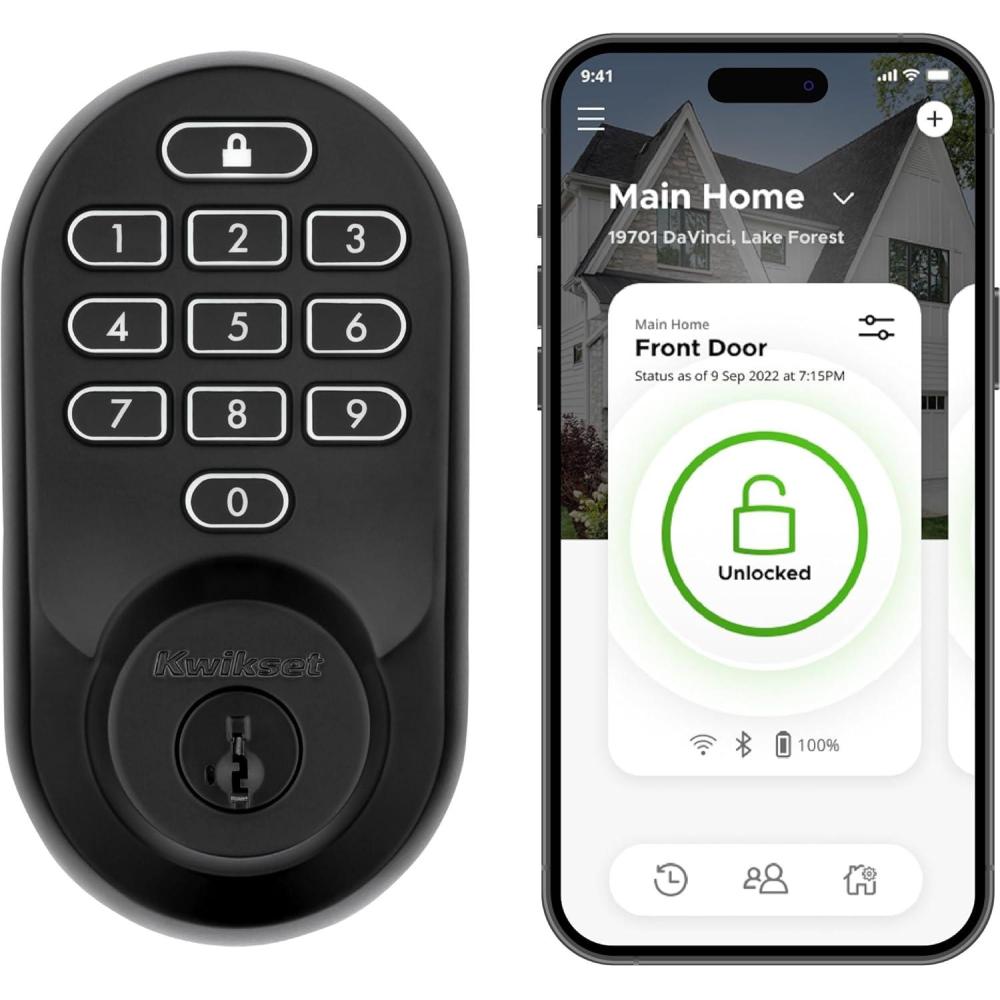 imageKwikset Halo WiFi Smart Lock Keyless Entry Door Deadbolt Geofence AutoUnlock Grade AAA Certified No Hub Easy Install Matte Black Lifetime Finish Warranty Backlit KeypadMatte Black