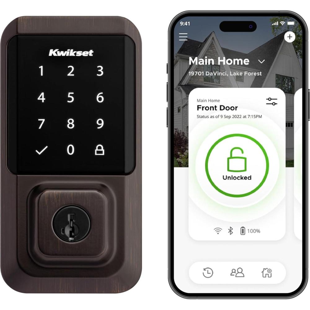 imageKwikset Halo WiFi Smart Lock Keyless Entry Door Deadbolt Geofence AutoUnlock Grade AAA Certified No Hub Easy Install Satin Nickel Lifetime Finish Warranty TouchscreenVenetian Bronze