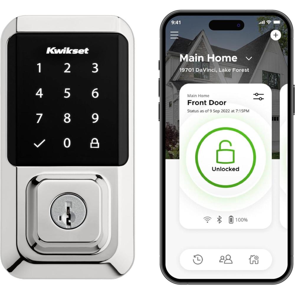 imageKwikset Halo WiFi Smart Lock Keyless Entry Door Deadbolt Geofence AutoUnlock Grade AAA Certified No Hub Easy Install Satin Nickel Lifetime Finish Warranty TouchscreenPolished Chrome