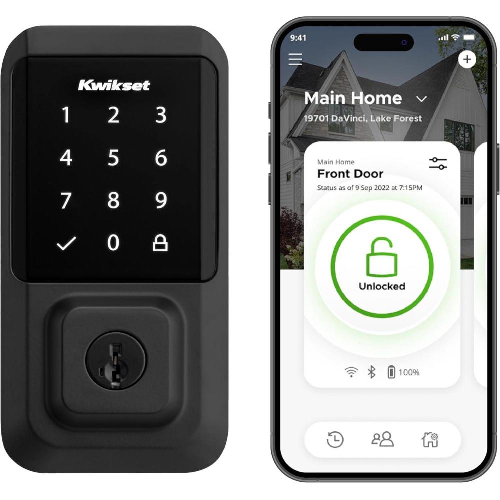imageKwikset Halo WiFi Smart Lock Keyless Entry Door Deadbolt Geofence AutoUnlock Grade AAA Certified No Hub Easy Install Satin Nickel Lifetime Finish Warranty TouchscreenMatte Black