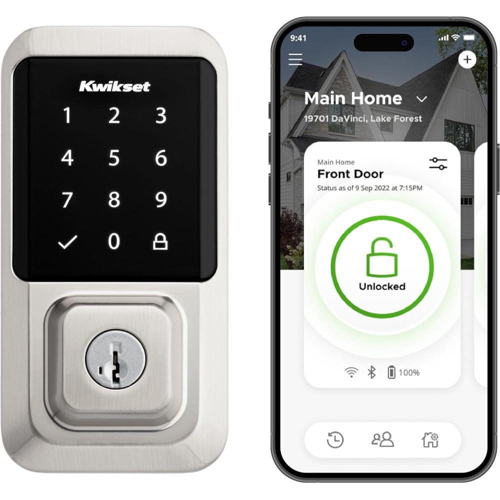 imageKwikset Halo WiFi Smart Lock Keyless Entry Door Deadbolt Geofence AutoUnlock Grade AAA Certified No Hub Easy Install Satin Nickel Lifetime Finish Warranty TouchscreenSatin Nickel