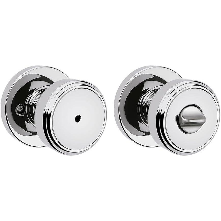 imageKwikset Maven Interior Privacy Door Knob with Lock Round Door Handle for Bathroom and Bedroom Polished Chrome Keyless Turn Lock Doorknob with Microban ProtectionPolished Chrome