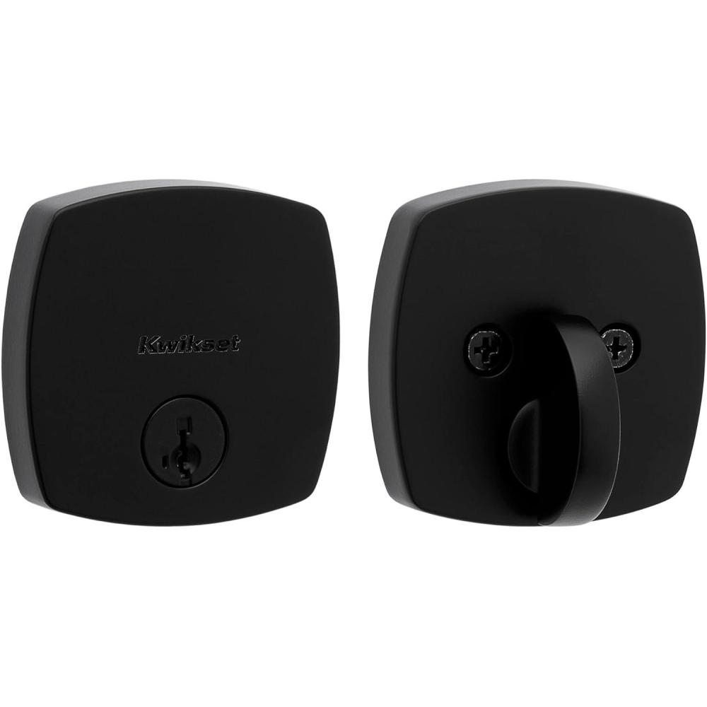 imageKwikset Midtown Deadbolt Lock Matte Black Modern Exterior Keyed Front Entry Door Pick Resistant SmartKey Rekey Security Single Cylinder Dead Bolt with Microban ProtectionMatte Black