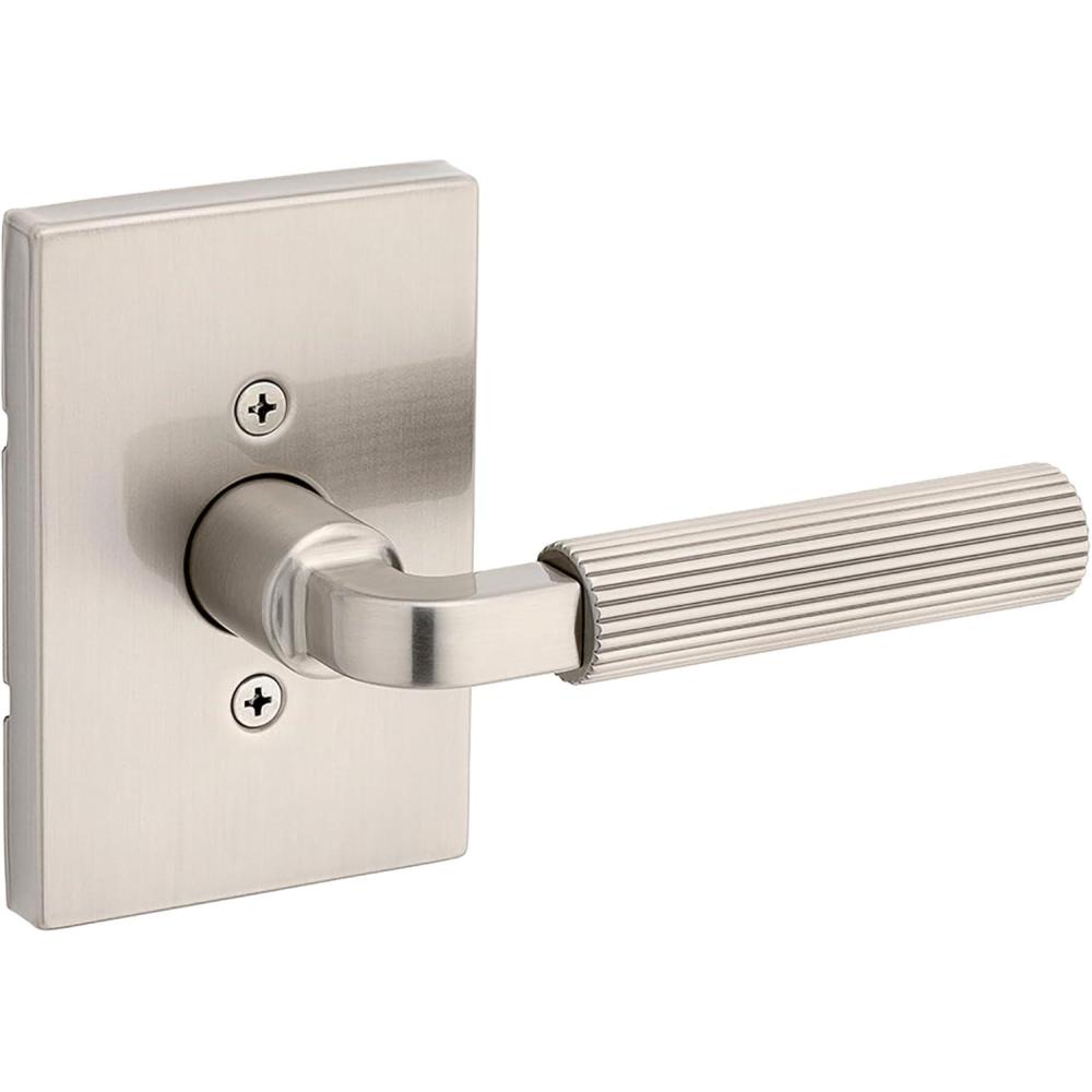 imageKwikset Mirada Reeded Dummy Door Handle Single Sided Lever for Closets French Double Doors and Pantry Matte Black NonTurning Reversible Interior PushPull Lever with Microban ProtectionSatin Nickel