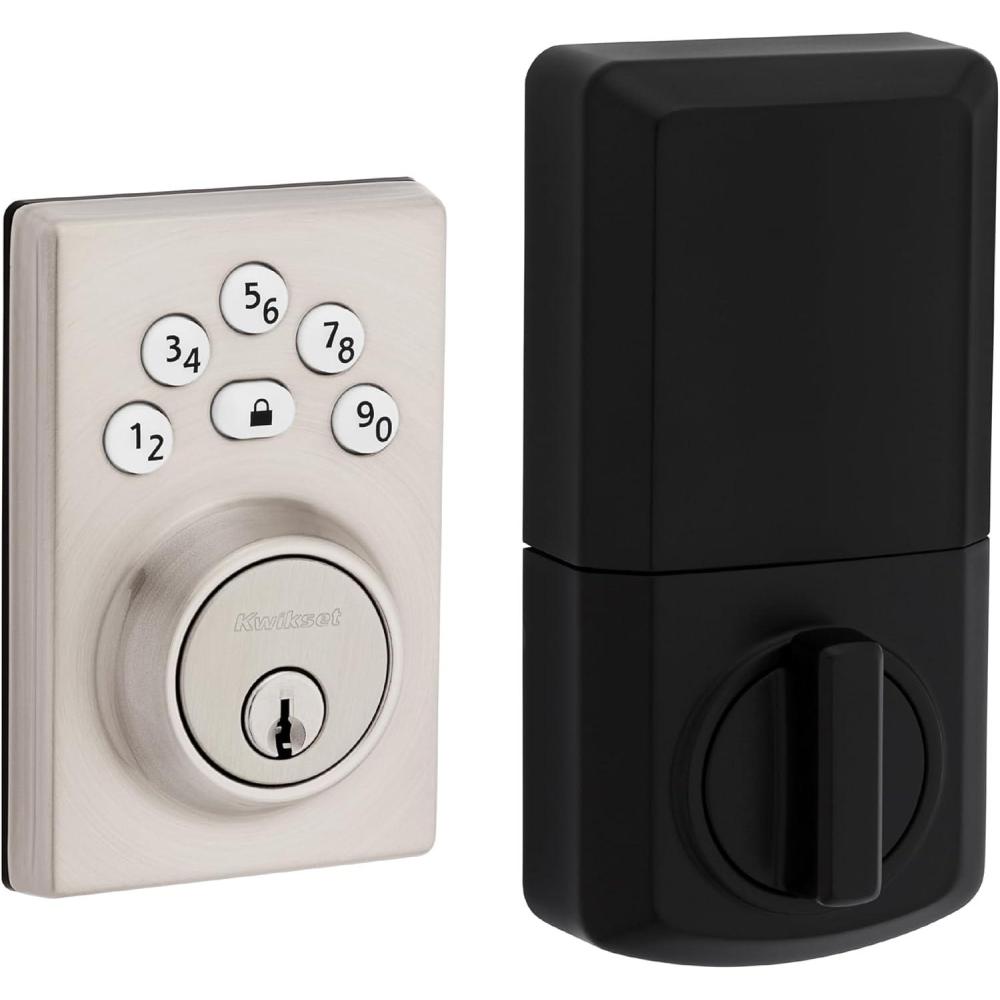 imageKwikset Powerbolt 240 5Button Keypad Satin Nickel Traditional Electronic Deadbolt Door Lock Featuring Convenient keyless Entry Customizable User Codes and auto LockingSatin Nickel