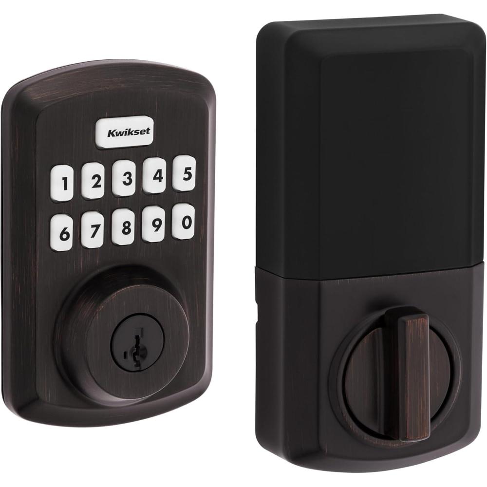 imageKwikset Powerbolt 250 10Button Keypad Venetian Bronze Transitional Electronic Deadbolt Door Lock Featuring Convenient Keyless Entry Customizable User Codes and Auto LockingVenetian Bronze