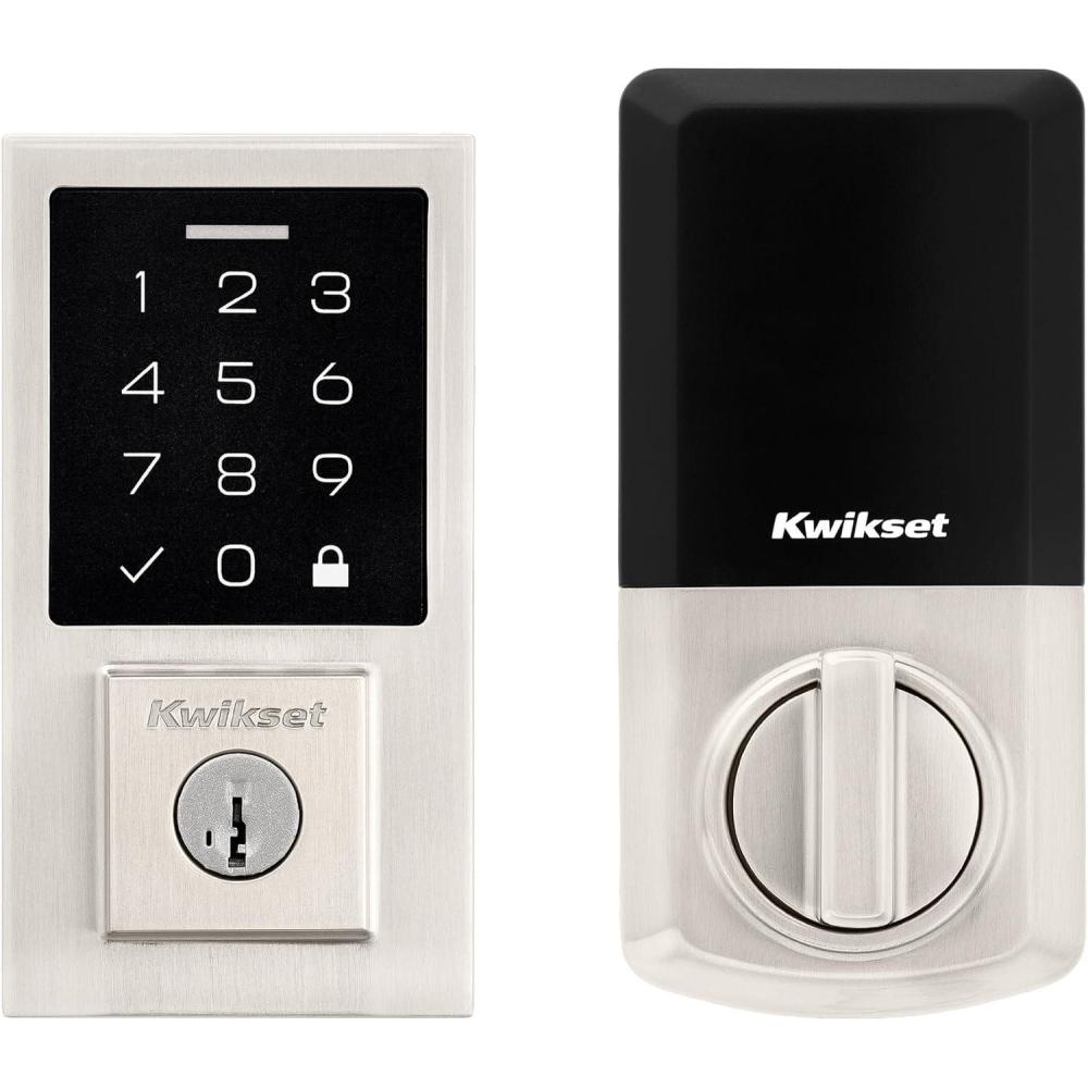 imageKwikset SmartCode 270 Keyless Entry Electronic Touchpad Deadbolt Door Lock with AutoLock Custom User Codes Advanced Security in Matte Black ContemporarySatin Nickel