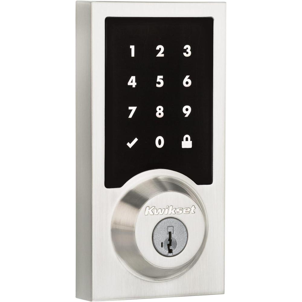 imageKwikset SmartCode 916 ZWave Smart Lock Keyless Entry Ring Compatible Door Lock Touchscreen Electronic Deadbolt SmartKey ReKey Security Smart Hub Required Contemporary Satin NickelSatin Nickel