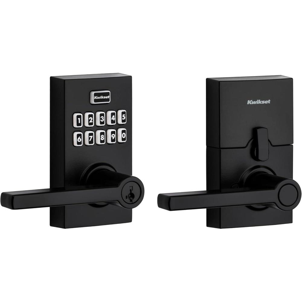 imageKwikset SmartCode 917 Keypad Keyless Entry Traditional Residential Electronic Lever Deadbolt Alternative with Tustin Door Handle and SmartKey Security Venetian BronzeMatte Black