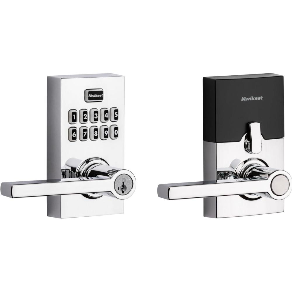 imageKwikset SmartCode 917 Keypad Keyless Entry Traditional Residential Electronic Lever Deadbolt Alternative with Tustin Door Handle and SmartKey Security Venetian BronzePolished Chrome