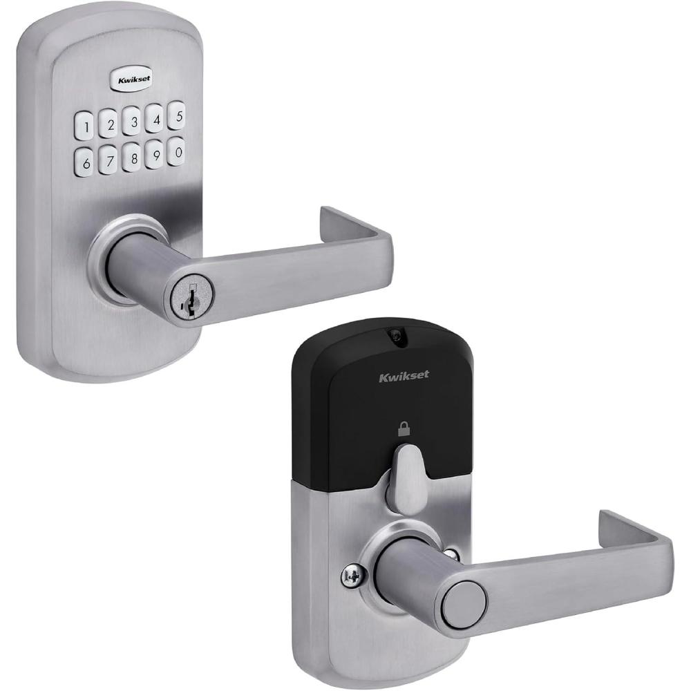 imageKwikset SmartCode 955 Pembroke Light Commercial 10Button Keypad Electronic Lever Featuring Convenient Keyless Entry 3Year Batter Life and High Traffic Durability Satin ChromeSatin Chrome