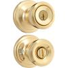 Kwikset Abbey Interior Privacy Door Knob with Lock, Door Handle For Bathroom and Bedroom, Polished Brass Keyless Turn Lock Doorknob(Polished Brass)