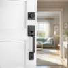 Kwikset Amador Front Door Lock Handle and Deadbolt Set, Entry Handleset Exterior with Casey Reversible Lever, Matte Black, Pick Resistant SmartKey Rekey Deadbolt Security, with Microban Protection(Matte Black)