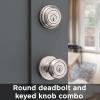Kwikset Cameron Keyed Entry Door Knob and Single Cylinder Deadbolt Combo Pack with Microban Antimicrobial Protection featuring SmartKey Security in Satin Nickel(Satin Nickel)