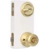 Kwikset Cameron Keyed Entry Door Knob and Single Cylinder Deadbolt Combo Pack with Microban Antimicrobial Protection featuring SmartKey Security in Satin Nickel(Polished Brass)