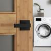 Kwikset Singapore Interior Privacy Door Handle with Lock, Door Lever for Bathroom and Bedroom, Matte Black Reversible Keyless Turn Lock, with Microban Protection (Pack of 4)(Matte Black)