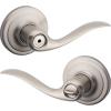 Kwikset Tustin Interior Privacy Door Handle with Lock, Door Lever For Bathroom and Bedroom, Satin Nickel Reversible Keyless Turn Lock, with Microban Protection