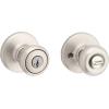 Kwikset Tylo Entry Door Knob with Lock and Key, Secure Keyed Handle Exterior, Front Entrance and Bedroom, Satin Nickel, Pick Resistant SmartKey Rekey Security and Microban