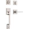Kwikset Amador Front Door Lock Handle and Deadbolt Set, Entry Handleset Exterior with Casey Reversible Lever, Matte Black, Pick Resistant SmartKey Rekey Deadbolt Security, with Microban Protection(Satin Nickel)