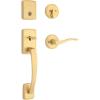 Kwikset Brentford Front Door Lock Handle and Deadbolt Set, Entry Handleset Exterior with Sedona Reversible Lever, Satin Brass, Pick Resistant SmartKey Rekey Deadbolt Security, with Microban Protection(Satin Brass)
