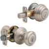 Kwikset Cameron Keyed Entry Door Knob and Single Cylinder Deadbolt Combo Pack with Microban Antimicrobial Protection featuring SmartKey Security in Satin Nickel(Satin Nickel)