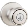 Kwikset Tylo Entry Door Knob with Lock and Key, Secure Keyed Handle Exterior, Front Entrance and Bedroom, Antique Brass, Pick Resistant SmartKey Rekey Security and Microban(Satin Nickel)