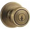Kwikset Tylo Entry Door Knob with Lock and Key, Secure Keyed Handle Exterior, Front Entrance and Bedroom, Antique Brass, Pick Resistant SmartKey Rekey Security and Microban(Antique Brass)