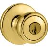 Kwikset Tylo Entry Door Knob with Lock and Key, Secure Keyed Handle Exterior, Front Entrance and Bedroom, Antique Brass, Pick Resistant SmartKey Rekey Security and Microban(Polished Brass)