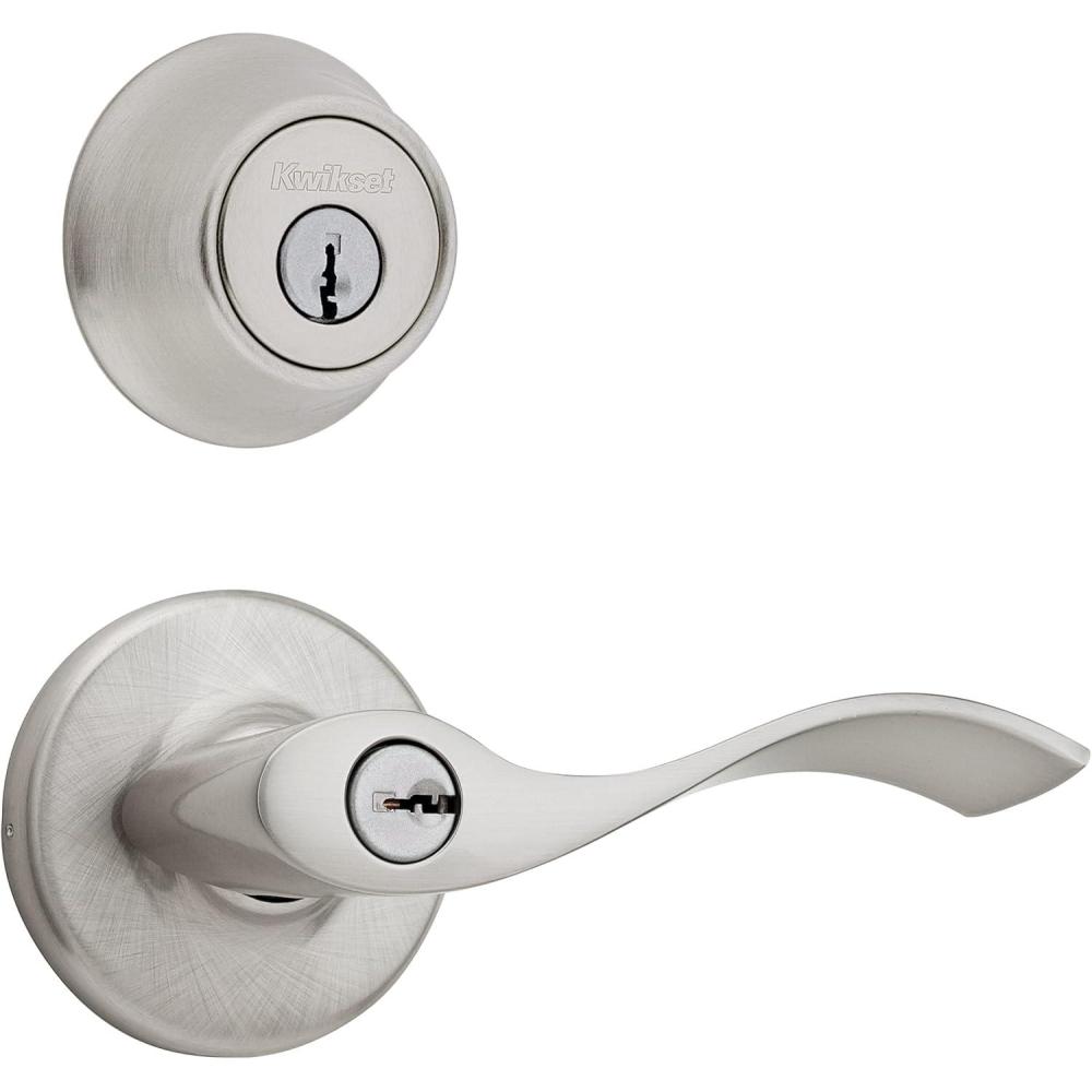 imageKwikset 690BL 15 CP Single Cylinder Deadbolt Combo Pack with Balboa Entry Lever in Satin Nickel