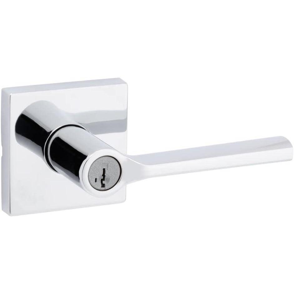 imageKwikset 91540034 Lisbon Door Handle Lever with Modern Contemporary Slim Square Design for Home Hallway or Closet Passage in Iron Matte BlackPolished Chrome