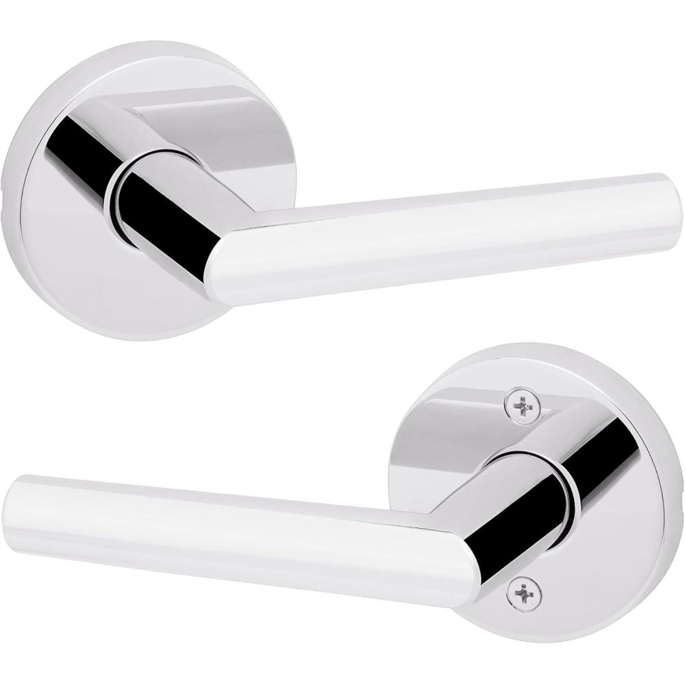 imageKwikset Milan Interior Passage Door Handle Lever For Closet and Hallway Doors Reversible NonLocking Handle Lever Polished Chrome