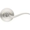 Kwikset Tustin Entry Door Handle with Lock and Key, Secure Keyed Reversible Lever Exterior, For Front Entrance and Bedrooms, Satin Nickel, Pick Resistant Smartkey Rekey Security and Microban