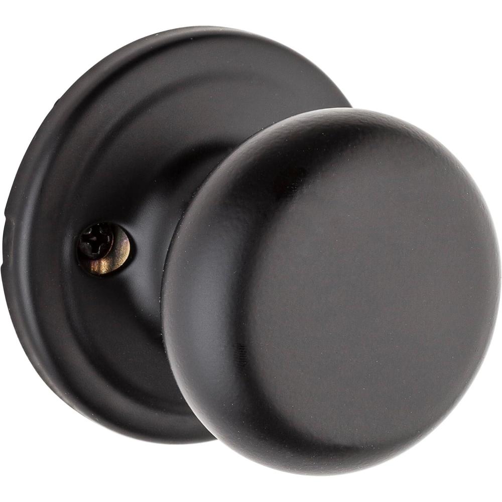 imageKwikset Hancock Interior Passage Door Knob Handle For Closet and Hallway Doors NonLocking Doorknob in Satin Nickel with Microban ProtectionMatte Black