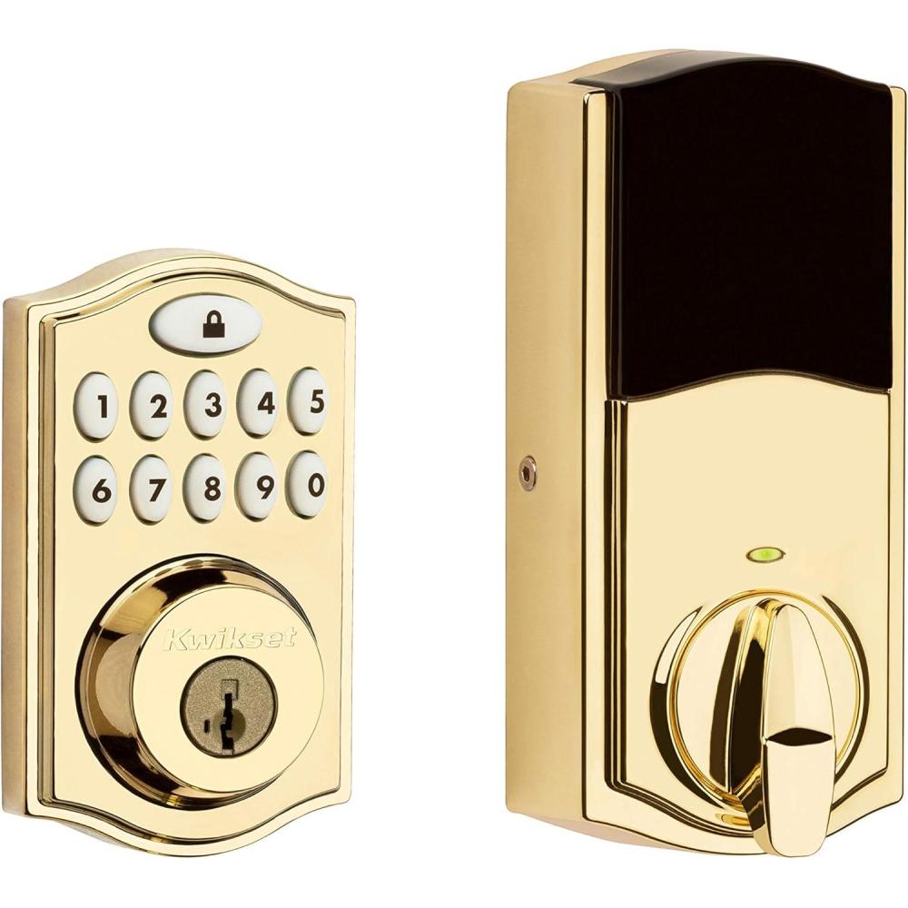 imageKwikset 914 Traditional Keypad SmartCode Electronic Deadbolt Smart Lock featuring SmartKey Security and ZigBee 30 Technology in Polished Brass