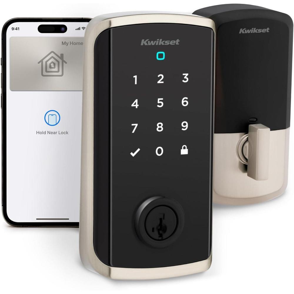 imageKwikset Halo Select Plus Satin Nickel Touchscreen Apple Home Keys TaptoUnlock WiFi and Matter Enabled Smart Lock Deadbolt with Door Status Sensor and Intrusion DetectionSatin Nickel