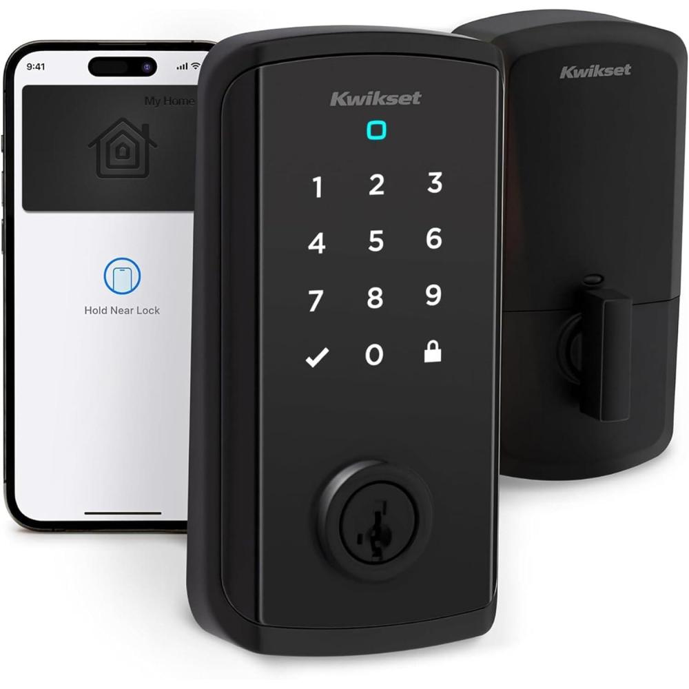imageKwikset Halo Select Plus Satin Nickel Touchscreen Apple Home Keys TaptoUnlock WiFi and Matter Enabled Smart Lock Deadbolt with Door Status Sensor and Intrusion DetectionMatte Black