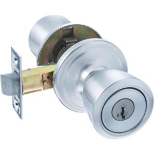 Kwikset Abbey Entry Door Knob with Lock and Key, Secure Keyed Handle Exterior Doorknob, Front Entrance and Bedroom, Satin Chrome, Pick Resistant SmartKey Rekey Security