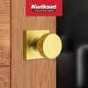 Kwikset Pismo Dummy Door Knob, Single Sided Handle for Closets, French Double Doors, and Pantry, Satin Brass, Square, Non-Turning Interior Push/Pull Door Knob, Microban Protection