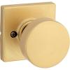 Kwikset Pismo Dummy Door Knob, Single Sided Handle for Closets, French Double Doors, and Pantry, Satin Brass, Square, Non-Turning Interior Push/Pull Door Knob, Microban Protection