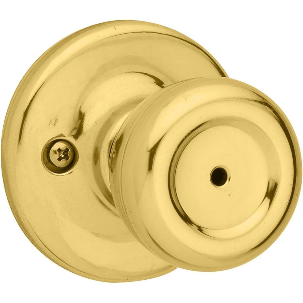 imageKwikset Mobile Home Interior Privacy Door Knob with Lock Door Handle For Bathroom and Bedroom Polished Brass Keyless Turn Lock Doorknob1 Count Pack of 1