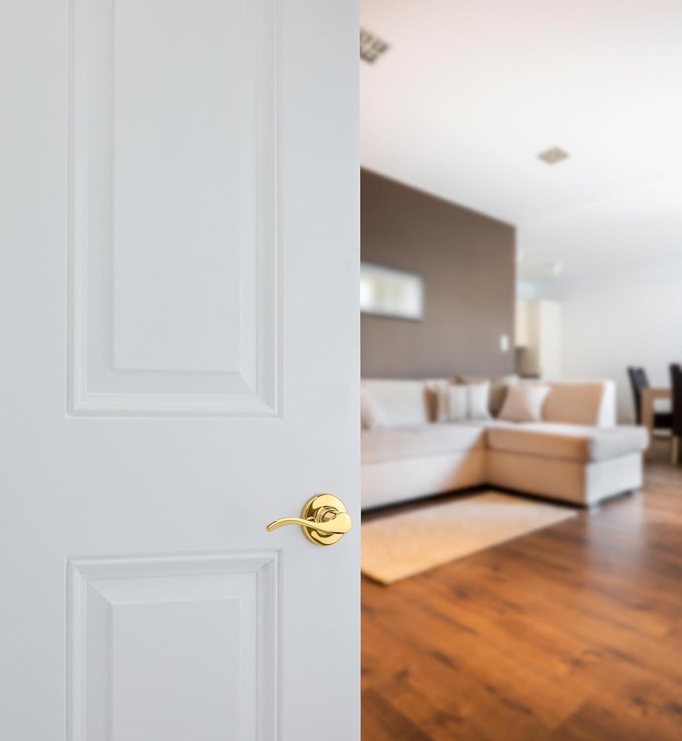 imageKwikset Balboa Interior Privacy Door Handle with Lock Door Lever For Bathroom and Bedroom Matte Black Reversible Keyless Turn LockPolished Brass