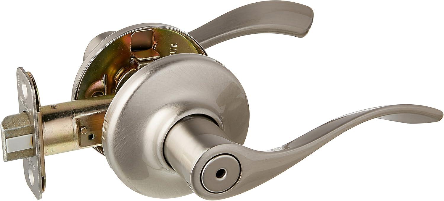 imageKwikset Balboa Interior Privacy Door Handle with Lock Door Lever For Bathroom and Bedroom Matte Black Reversible Keyless Turn LockSatin Nickel