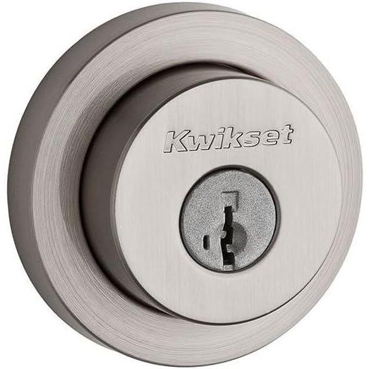 imageKwikset Milan Deadbolt Lock Satin Nickel Round Exterior Keyed Front Entry Door Pick Resistant SmartKey Rekey Security Single Cylinder Dead Bolt with Microban ProtectionSatin Nickel